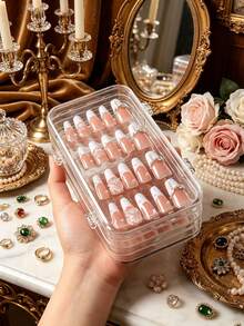 60/30/10/1pc Portable Nail Salon Popular Wearable Nail Art Accessories Storage Display Box, 3-Fold 3-Layer Transparent Dust-Proof Nail Storage Box - Multicolor - View 2