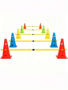 1 Set Football Training Marker Cones With Pole, Sensory Integration Training Cones, Multi-Functional Hurdle Agility Bar, Adjustable - Multicolor - View 7
