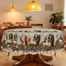 1pc Jesus Birth Print Tablecloth, Polyester Material, Nativity Scene Tablecloth With Angels, Sheep And Pine Cone Background, Suitable For Christmas Party Decoration, Gathering Decoration, Family Dinner Decoration And More - A - View 5