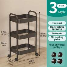 Compact High-Aesthetic Multi-Layer Metal Storage Rack With 4 Wheels, Flexible And Movable, Suitable For Home Salon, Bathroom, Kitchen, Office/Studio, Children's Room, Dormitory. Ideal Gift For Housewarming, Birthday, Christmas, Baby Shower (Cute Aesthetic For New Room) - Multicolor - View 8