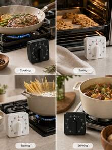 1Pc 60-Minute Mechanical Kitchen Timer, Battery-Free Wind-Up Countdown Timer With Ticking Sound & Ring Alarm, ABS Cooking Timer For Baking, Boiling, Stewing, Study, Classroom, Office, Home Kitchen - Multicolor - View 3
