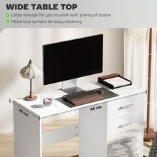 Computer Desk With Drawers, Dressing Table, High Gloss Home Office Writing Workstation, White On-Site - 1 - View 5