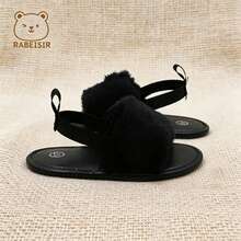 RABEISIR Infant Sandals, Infant Girls' Plush Slippers, Simple Home Shoes, Spring/Autumn - Black - View 3