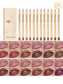 beauty glazed 12 PCS Lip Liner Pencil Set - Waterproof, Highly-Pigmented Pencil For Shaping & Sculpting Lips, Longwear, Smudge-Proof Lip Liner Set For Precise Definition And All-Day Lip Contour - 1 Set - View 1