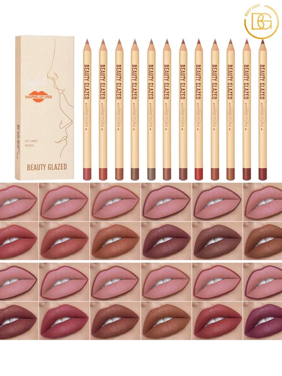 beauty glazed 12 PCS Lip Liner Pencil Set - Waterproof, Highly-Pigmented Pencil For Shaping & Sculpting Lips, Longwear, Smudge-Proof Lip Liner Set For Precise Definition And All-Day Lip Contour - 1 Set - View 1