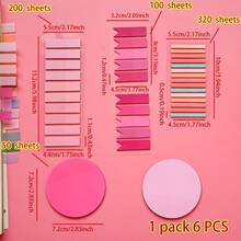 6 Styles 1 Set Index Label Stickers, PET Semi-Transparent Pink Series Sticky Notes, Marker Tabs For Student Textbooks, Reading Notebooks, Message Notes, Back To School Supplies - one-size - View 2