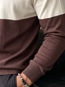 GRDR Men's New Colorblock Striped Crew Neck Long Sleeve Knit Top - Casual Daily Commute - Brown - View 8