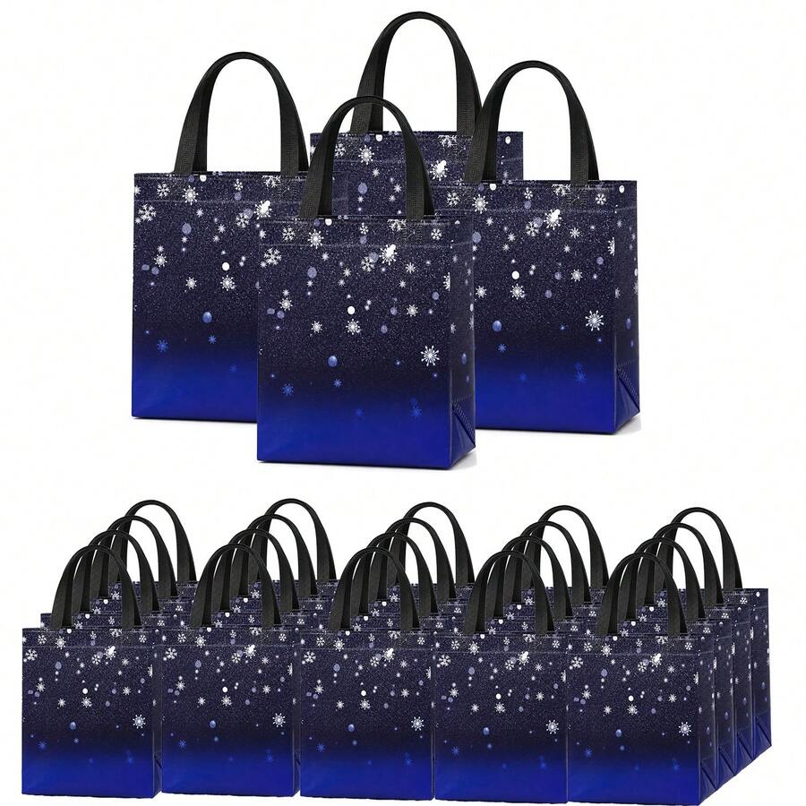 30pcs Christmas Gift Bags With Handles, Blue Snowflake Holiday Gift Tote Bag, 7.9 X 9.8 X 3.9 Inch Christmas Present Bags For Xmas Party, Holiday Gift Wrapping - Dark Blue - View 1