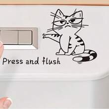 1/3pcs Cute Cartoon Cat Toilet Stickers - "Flush" Bathroom Decor, Self-Adhesive PVC Wall Decals, Suitable For Glass, Tile And Smooth Surfaces, Fun Design, Easy To Peel And Stick - Multicolor - View 3