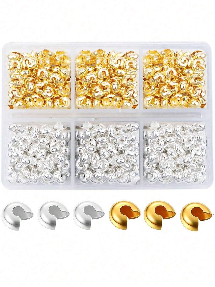 600/300pcs 4mm Open Half Round Embossed Bead Caps For Jewelry Making - Multicolor - View 1