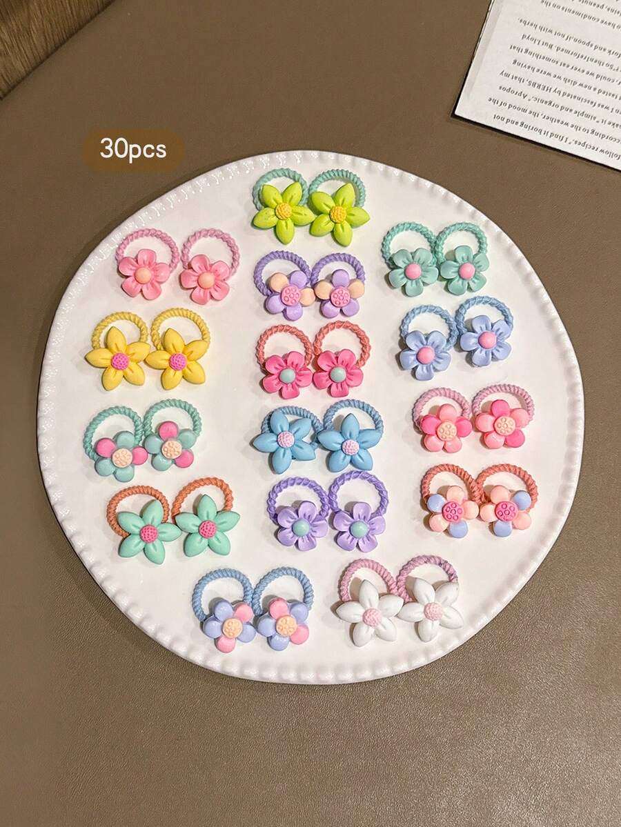 30 piezas de gomas de pelo estilo dibujo animado lindo aleatorio, adecuadas para uso diario - Multicolor - Ver 1