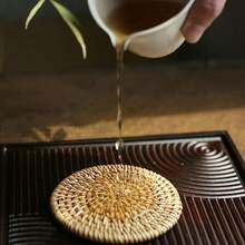 1/6pcs Handmade Rattan Coasters - Autumn Vine Pattern, Heat-Resistant Kitchen & Dining Coasters, Wooden Tea Set Storage Accessories, With 1 Woven Storage Accessory, Designed For Kung Fu Tea, Can Be Used As Heat Insulation Pads, Great Home Gift - Brown - View 7