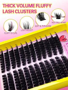 192pcs D Curl Fluffy Cat Eye Left/Right Cluster False Eyelashes, 100D DIY Single Cluster Lashes, Natural Thick Soft Lightweight, Reusable, Suitable For Beginners, Home Daily, Party, Travel, Music Festival Use - D - View 4