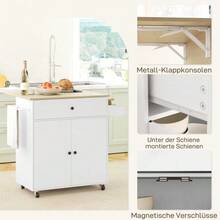 Kitchen Island, Kitchen Cart On Wheels With Drop-Leaf Countertop, Drawer, Kitchen Trolley With Shelf, Towel Bar, Spice Rack, White Kitchen Cart - 白色 - 查看 7