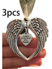 3/1pc Vintage Angel Wings Memorial Heart-Shaped Christmas Hanging Ornament, "A Piece Of My Heart Stays In Heaven" Remembrance Heart Pendant, Memorial Keepsake, Suitable For Christmas Tree, Car Hanging, Home Decor For Halloween, Christmas - Multiple Styles - View 15