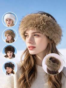1pc Autumn/Winter Faux Fox Fur Crownless Bucket Hat, Warm Fleece Headband, Outdoor Photography Versatile Headwear - Plush Open-top Style - View 1
