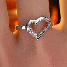 1pc Minimalist Fashion Heart-Shaped Design Cubic Zirconia Inlaid Women's Ring, Holiday Gift, Couple Gift Design - Multicolor - View 4