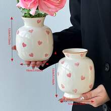 1pc Minimalist Modern INS Style Heart Hand-Painted Ceramic Vase, Valentine's Day Love Expression Gift, Suitable For Fresh And Dried Flowers All Seasons, Bedroom Vanity Dining Table Decor, Study Bookshelf Office Desk Ornament - Multicolor - View 3