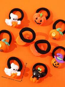 10pcs Girls Cartoon Pumpkin Skeleton Halloween Party Hair Clips & Hair Ties - Multicolor - View 3