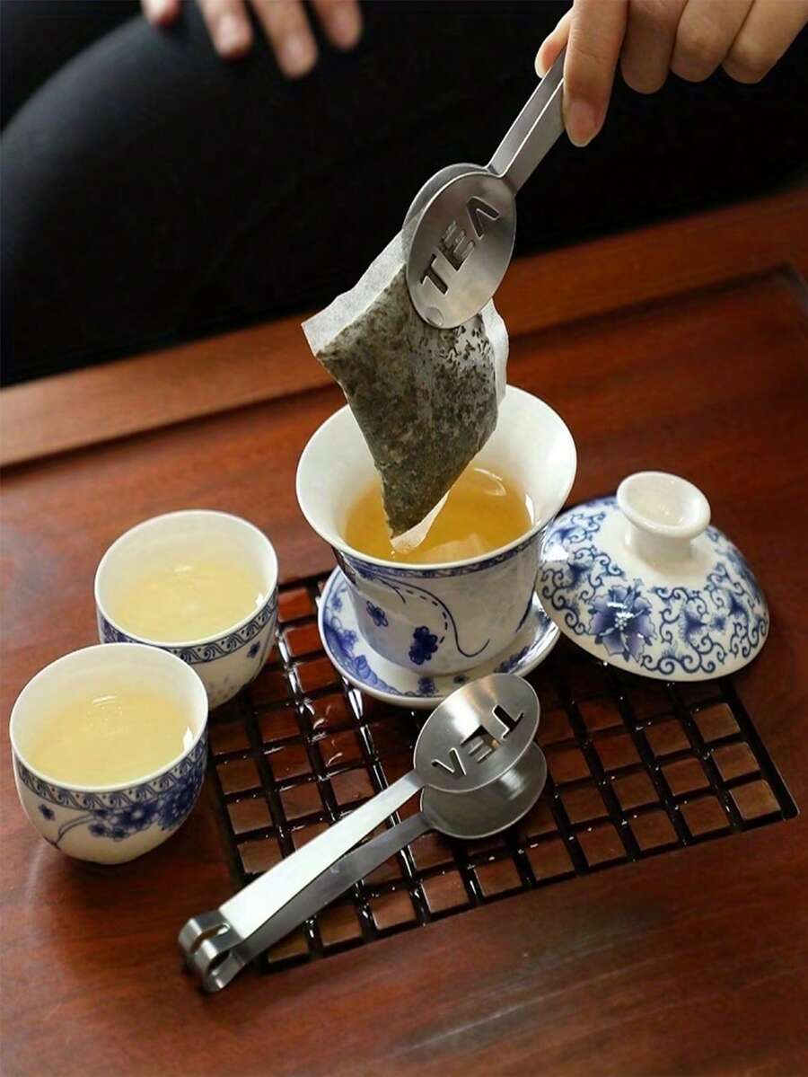 1/4pcs Oval Letter Creative Stainless Steel Tea Infuser Spoon Integrated Tea Set - Silver - View 1
