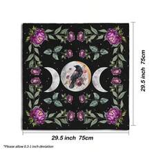 1pc Triple Moon Raven Purple Peony Tarot Cloth, Black Star Floral Witch Altar Mat, Gothic Botanical Moon Phase Divination Tablecloth Spiritual Wall Tapestry - Multicolor - View 8