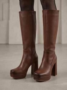 Women Knee-High Boots - Coffee Brown - View 2