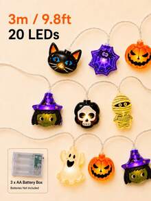 1pc Halloween Combination LED String Lights, Battery Powered, 10/20 LED Beads, Pumpkin, Ghost, Witch, Mummy And Spider Web 8 Shapes, Suitable For Bedroom, Living Room, Door & Window, Party Decoration - Multicolor - View 11
