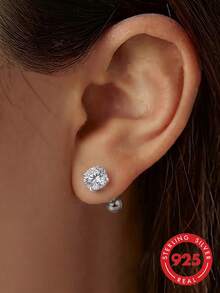 ELSEDES 1 Pair 925 Sterling Silver Cubic Zirconia Stud Earrings, Showcase Fashion Charm, Quality Jewelry, Suitable For Women's Daily, Party, Anniversary Outfit - Silver - View 1