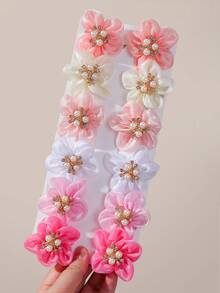 10pcs Women Pink Random Shiny Rhinestone 3D Solid Color Flower Hair Clips Pearl Cute Princess Side Hair Clips Versatile Bangs Clips 3D Hair Clips Alligator Hair Clips Side Clips Girls Hair Accessories Daily Use - Multicolor - View 4