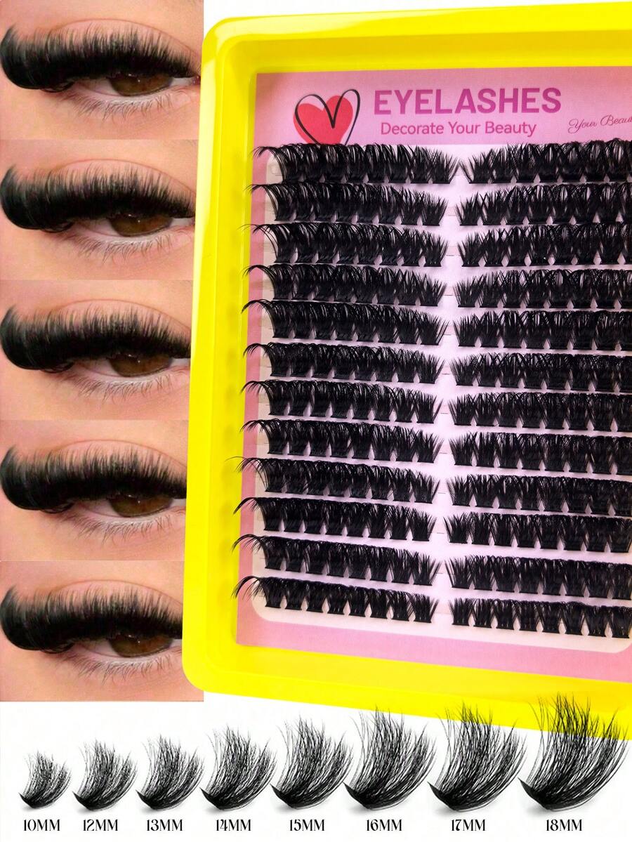 192pcs D Curl Fluffy Cat Eye Left/Right Cluster False Eyelashes, 100D DIY Single Cluster Lashes, Natural Thick Soft Lightweight, Reusable, Suitable For Beginners, Home Daily, Party, Travel, Music Festival Use - D - View 1