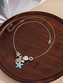 Ocean Style Multi-Pendant Necklace, Beach Vacation Vibe Clavicle Chain - Multicolor - View 4