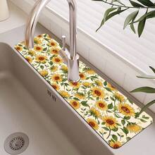 1pc Sunflower Pattern Rubber Faucet Splash Guard, Bathroom Faucet Splash Pad, Mud Guard, Moisture-Proof Non-Slip Faucet Pad, Kitchen Countertop Accessory. Protect Your Kitchen Countertop. - Multicolor - View 2