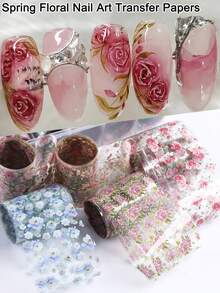 10pcs Nail Art Stickers, Holiday Pattern Foil Transfer Sticker Set, Laser Country Rose Pattern Nail Foil Stickers, Suitable For Women DIY Nail Decoration - Multicolor - View 2