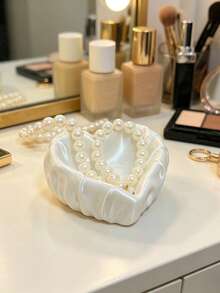 Beautiful Heart-Shaped Jewelry Storage Tray, Cute Decorative Ring Dish Suitable For Bedroom Vanity Home Decor - Multicolor - View 3