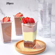 10個/20個/50個/組 正方形甜點杯，塑膠高直筒慕斯杯 蛋糕杯 芭菲杯 沙拉杯 - 無色 - 查看 12