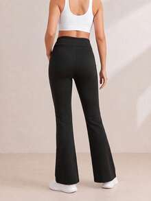 Maternity Women's Black High-Stretch Flare Pants: Summer Workout Matching Casual Dressy Lounge - Black - View 2