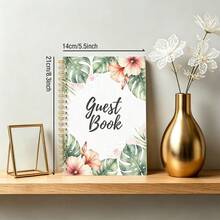 1Pc Tropical Watercolor 2D Printed Guestbook, A5 Paper Notebook, With Monster Leaves And Hibiscus Flower Decoration, Fashionable Handwritten Font Message Record Book, Suitable For Sending And Event Guests To Sign In - A5 - View 3