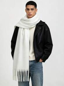 Men's Solid Color Tassel Scarf, Autumn/Winter Thickened Long Neck Warmer, Warm Scarf, Street Casual Versatile Accessory For Men - Multicolor - View 10
