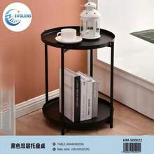 2‑Tier Nordic Small Round Table, Wrought‑Iron Coffee Side Table, Anti‑Slip Raised Tray Edge Design, Available In Black And Gray, Sturdy Iron‑Frame Small Sofa Side Table, Suitable For Indoor Decoration Of Bedrooms, Living Rooms And Apartments - Multicolor - View 15