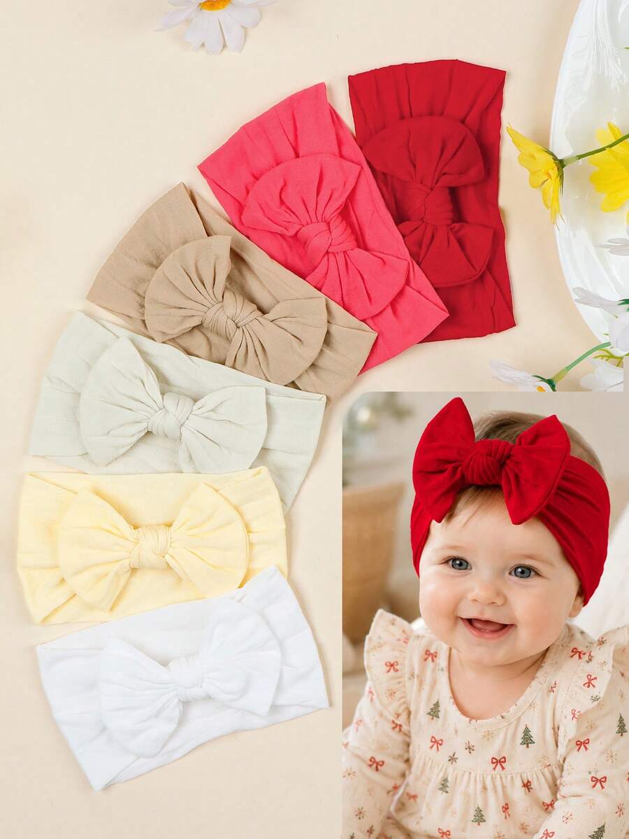 6pcs Soft Comfortable Nylon Bow Baby Headbands, Macaron Color Series Children's Headbands, Suitable For Daily Wear - Multicolor - View 1
