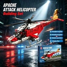 455 قطعة من كتل بناء طائرة هليكوبتر هجومية أباتشي، نموذج عرض طائرة عسكرية للبالغين، هدية لعيد الهالوين والكريسماس وعيد الشكر وأعياد الميلاد - ابيض واحمر - مشاهدة 3