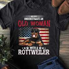Funny Rottweiler T-Shirt: Old Woman Dog Lover Gift - 黑色 - 查看 6