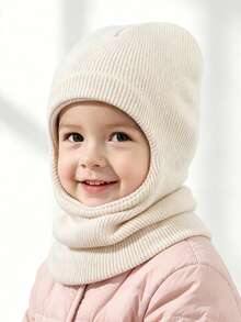 1pc Infant/Toddler Solid Color Cute Knit Hat, Suitable For Autumn/Winter, Warm And Casual, Balaclava Hat For Outdoor & Daily Use - 1PC - View 3