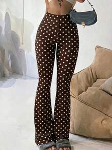 Leggings casuales de mujer con estampado geométrico, color marrón, para primavera y otoño - Café integral - Ver 1