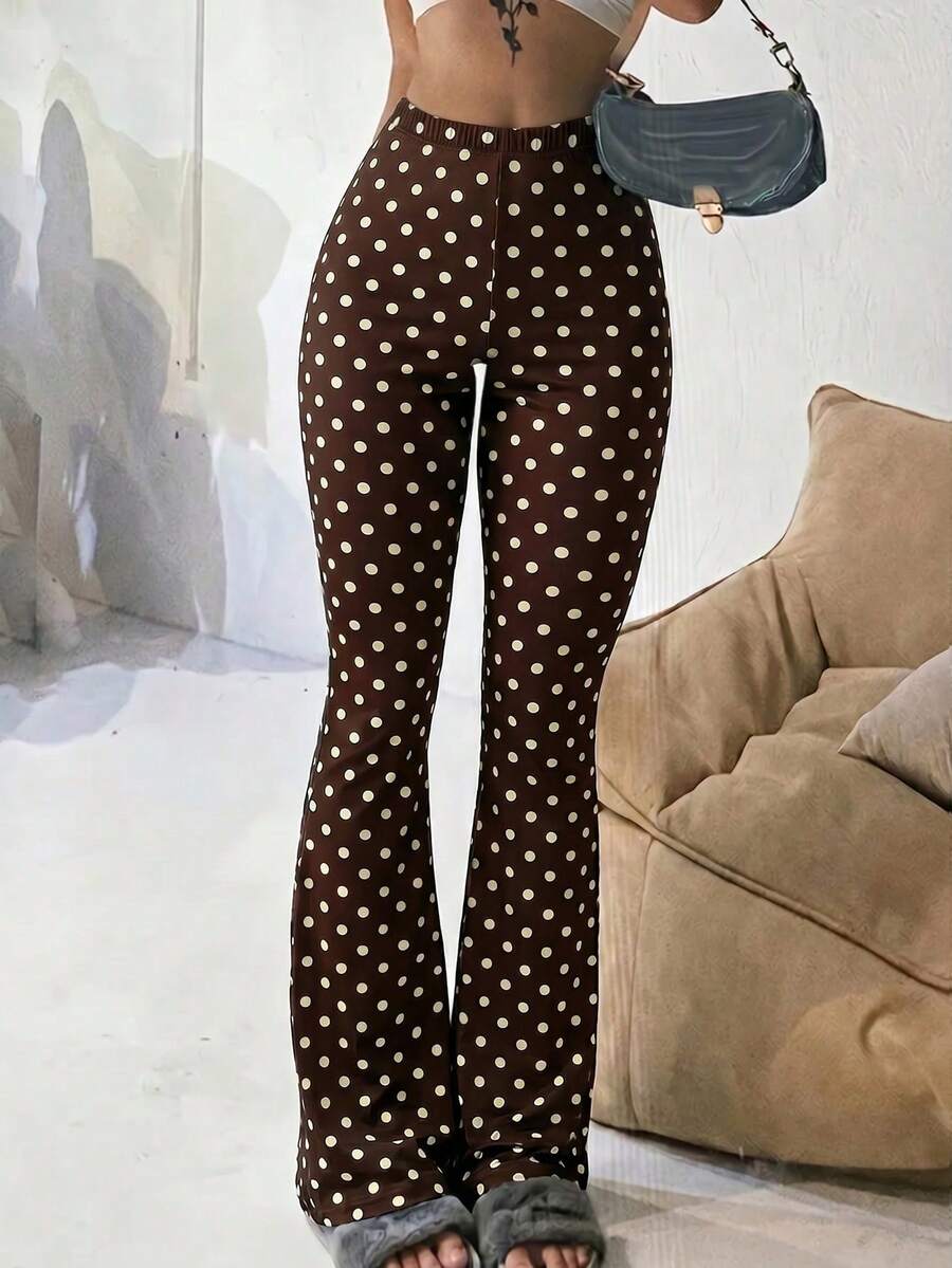 Leggings casuales de mujer con estampado geométrico, color marrón, para primavera y otoño - Café integral - Ver 1