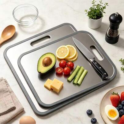 Stainless Steel Kitchen Adhesive Board, Double-Sided, Food  And Durable, Easy To Clean, Metal Material, 9.05x13.4 Inches, Suitable For Meat, Vegetables, Fruits
