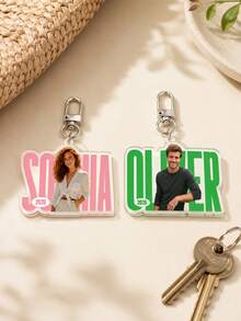 Custom Photo Name Keychain, Personalized Bag Charm, Customized Portrait Key Ring, Customizable Picture Holiday Gift, Colorful Backpack Accessory, Kids - Style a - View 6
