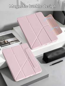 Y型磁吸扣保護殼 粉色，適用於 iPad 10.2/10.9 (Air4-Air8)/10代/(A16) 11吋 11代 2025款，多折多角度支架，磁吸閉合，矽膠軟殼全包覆，防摔耐磨，內層蜂巢散熱，無筆槽，PU皮革+TPU材質 - 粉色 - 查看 5
