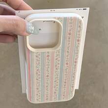 1pc White Matte Minimalist Lens Protection Fresh Floral Stripe Pattern Phone Case Personalized For IPhone 16 Pro Max/17/16/15/14 Plus/13/12/11/Air And Series - Multicolor - View 1