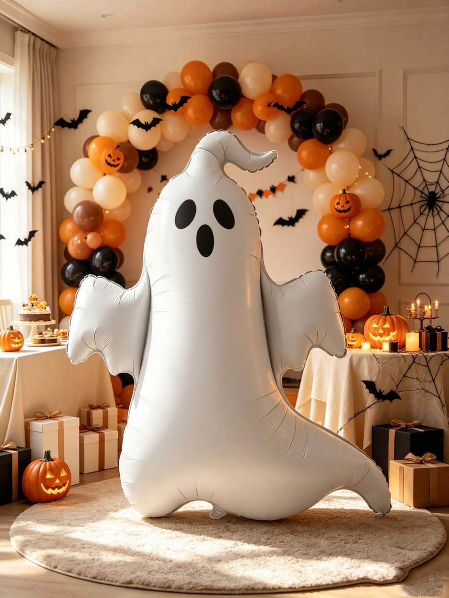 1pc 140cm Extra Large Ghost Cartoon Shaped Toy Balloon, Suitable For Halloween Theme Party, Birthday, Ghost Festival Costume, European And American Halloween, Window Display, Influencer Halloween Decoration, Party Photo Prop Balloon - View 1